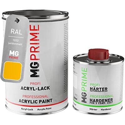 PRiME RAL 1023 Jaune signalisation mat satiné, pot de peinture acrylique 2K 1,5 L Traffic yellow, Kit 2K peinture + durcisseur, à séchage rapide - Publicité PRiME RAL 1023 Jaune signalisation mat satiné, pot de peinture acrylique 2K 1,5 L Traffic yellow, Kit 2K peinture + durcisseur, à séchage rapide - Publicité