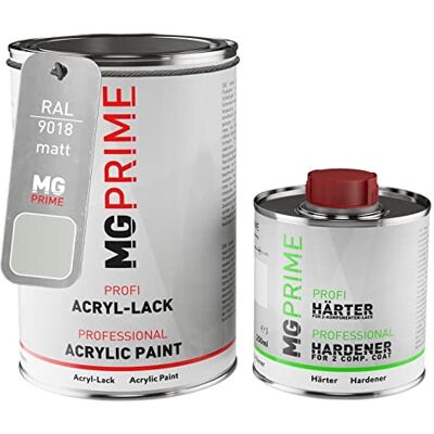 PRiME RAL 9018 Blanc papyrus mat, pot de peinture acrylique + durcisseur 1,5 L Papyrus white, Kit 2K peinture + durcisseur, à séchage rapide - Publicité PRiME RAL 9018 Blanc papyrus mat, pot de peinture acrylique + durcisseur 1,5 L Papyrus white, Kit 2K peinture + durcisseur, à séchage rapide - Publicité