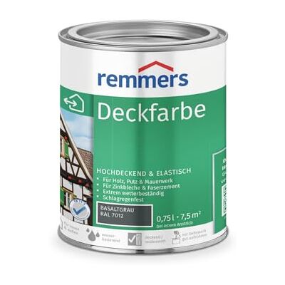 Remmers Peinture de recouvrement gris basalte (RAL 7012) 0,75 l Peinture de protection pour l'intérieur et l'extérieur Peinture de protection contre les intempéries De nombreuses surfaces Très - Publicité Remmers Peinture de recouvrement gris basalte (RAL 7012) 0,75 l Peinture de protection pour l'intérieur et l'extérieur Peinture de protection contre les intempéries De nombreuses surfaces Très - Publicité