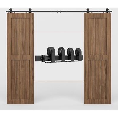 CCJH 8FT/243cm Noir Grange en Bois Double Ensemble de Hardware porte coulissante en acier Barn Bois Double porte coulissante matériel Track Rolller - Publicité CCJH 8FT/243cm Noir Grange en Bois Double Ensemble de Hardware porte coulissante en acier Barn Bois Double porte coulissante matériel Track Rolller - Publicité