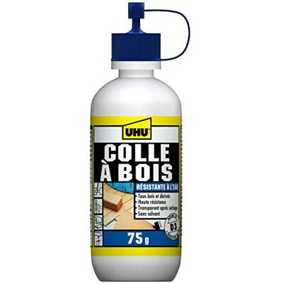 UHU Colle à Bois Waterproof Colle Bois Vinylique Extra Forte et Résistante à l'eau (D3) Intérieur/Extérieur Sans Solvant Transparente après Séchage Bouteille de 75 g - Publicité UHU Colle à Bois Waterproof Colle Bois Vinylique Extra Forte et Résistante à l'eau (D3) Intérieur/Extérieur Sans Solvant Transparente après Séchage Bouteille de 75 g - Publicité