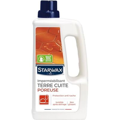 STARWAX Imperméabilisant terre cuite poreuse 1L, protège les tomettes poreuses et leurs joints contre les taches, effet perlant invisible, efficace contre eau huile vinaigre et graisses, 10 à 20m² - Publicité STARWAX Imperméabilisant terre cuite poreuse 1L, protège les tomettes poreuses et leurs joints contre les taches, effet perlant invisible, efficace contre eau huile vinaigre et graisses, 10 à 20m² - Publicité