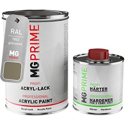 PRiME RAL 7002 Gris olive brillant, pot de peinture acrylique + durcisseur 1,5 L Olive grey, Kit 2K peinture + durcisseur, à séchage rapide - Publicité PRiME RAL 7002 Gris olive brillant, pot de peinture acrylique + durcisseur 1,5 L Olive grey, Kit 2K peinture + durcisseur, à séchage rapide - Publicité