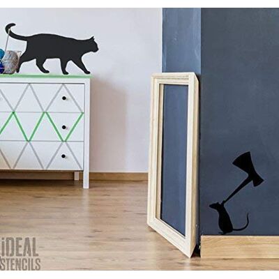 Ideal Stencils CHAT & SOURIS AVEC HACHE Maison de pochoir peinture décore mural murs tissu et meuble intérieur extérieur usage semi transparent pochoir, SIZE 1 See Images - Publicité Ideal Stencils CHAT & SOURIS AVEC HACHE Maison de pochoir peinture décore mural murs tissu et meuble intérieur extérieur usage semi transparent pochoir, SIZE 1 See Images - Publicité