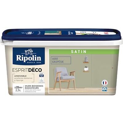 RIPOLIN Vert gaspesie Peinture Satinée - 2,5 L - Mur, Bois, Radiateur - Publicité RIPOLIN Vert gaspesie Peinture Satinée - 2,5 L - Mur, Bois, Radiateur - Publicité