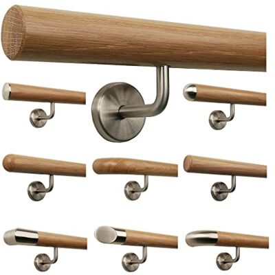 TIBU Main courante en chêne 0,3m 6m, longueur 60 cm, extrémité chanfreinée et 2 supports angulaires - Publicité TIBU Main courante en chêne 0,3m 6m, longueur 60 cm, extrémité chanfreinée et 2 supports angulaires - Publicité