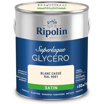 Peinture satinée en latex blanc cassé RIPOLIN - Intérieur/Extérieur - 2L - Publicité Peinture satinée en latex blanc cassé RIPOLIN - Intérieur/Extérieur - 2L - Publicité