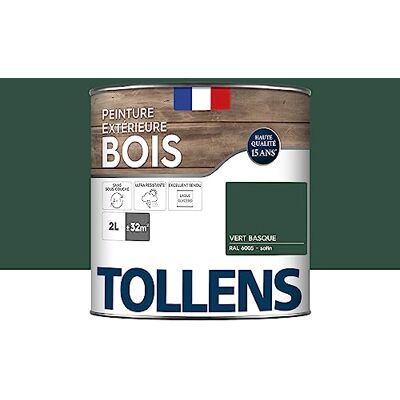 Tollens Peinture extérieure bois 2 en 1 Ultra Résistante Finition Satin Laque Riche en Résine Pour Toute Boiserie Extérieure Sans Sous-Couche Satin Vert Basque 2L = 32m2 - Publicité Tollens Peinture extérieure bois 2 en 1 Ultra Résistante Finition Satin Laque Riche en Résine Pour Toute Boiserie Extérieure Sans Sous-Couche Satin Vert Basque 2L = 32m2 - Publicité