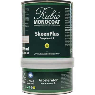 Rubio Monocoat SheenPlus 0 % VOC Rehausseur d'éclat & finition bois aspect satiné pour surfaces intérieures, meubles, sol, plans de travail et tables à finition huilée Plus 2C 350 ml - Publicité Rubio Monocoat SheenPlus 0 % VOC Rehausseur d'éclat & finition bois aspect satiné pour surfaces intérieures, meubles, sol, plans de travail et tables à finition huilée Plus 2C 350 ml - Publicité