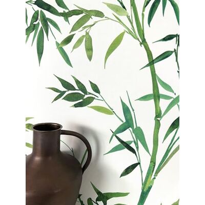 Newroom papier peint intissé vert jungle bambou salon chambre fine structure lin mate, aquarelle feuilles et tiges, style japandi botanique, décoration murale florale, entrée bureau - Publicité Newroom papier peint intissé vert jungle bambou salon chambre fine structure lin mate, aquarelle feuilles et tiges, style japandi botanique, décoration murale florale, entrée bureau - Publicité