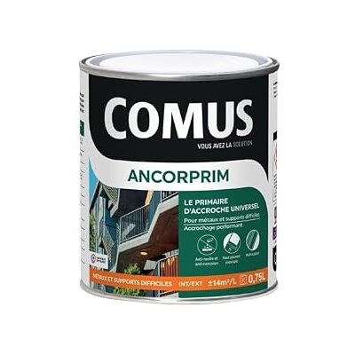 comus ANCORPRIM blanc 0,75L Primaire d'accrochage universel pour métaux ferreux et supports difficiles - Publicité comus ANCORPRIM blanc 0,75L Primaire d'accrochage universel pour métaux ferreux et supports difficiles - Publicité
