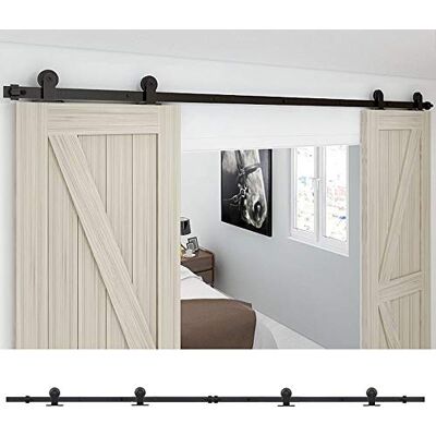 CCJH 9FT/274cm Noir Grange en Bois Double Ensemble de Hardware porte coulissante en acier Barn Bois Double porte coulissante matériel Track Rolller - Publicité CCJH 9FT/274cm Noir Grange en Bois Double Ensemble de Hardware porte coulissante en acier Barn Bois Double porte coulissante matériel Track Rolller - Publicité