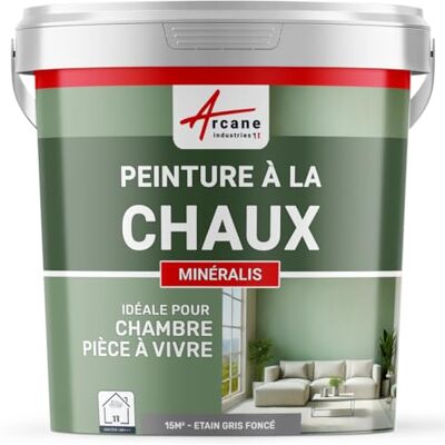Peinture à la chaux naturelle intérieure - mineralis - 15 m² - gris foncé - arcane industries - Publicité Peinture à la chaux naturelle intérieure - mineralis - 15 m² - gris foncé - arcane industries - Publicité