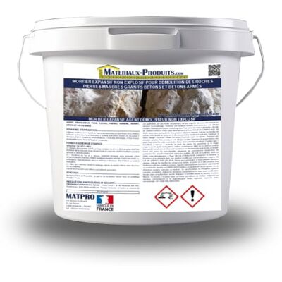 MATPRO Mortier Expansif de Démolition Version Hiver Alternative Non Explosive Silencieux et Sans Vibration Fragmentation Roches et Béton Armé 5Kg - Publicité MATPRO Mortier Expansif de Démolition Version Hiver Alternative Non Explosive Silencieux et Sans Vibration Fragmentation Roches et Béton Armé 5Kg - Publicité
