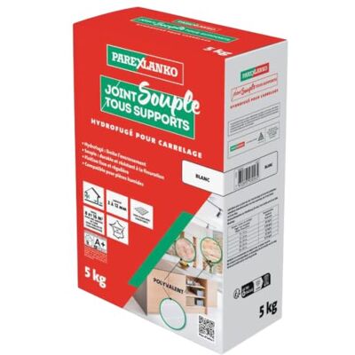 Parexlanko Joint Souple tous Supports Blanc 5kg Joints de Carrelage de 2 à 12 mm Soumis à de Fortes Sollicitations Neuf et Rénovation Sol et Mur Intérieur et Extérieur - Publicité Parexlanko Joint Souple tous Supports Blanc 5kg Joints de Carrelage de 2 à 12 mm Soumis à de Fortes Sollicitations Neuf et Rénovation Sol et Mur Intérieur et Extérieur - Publicité