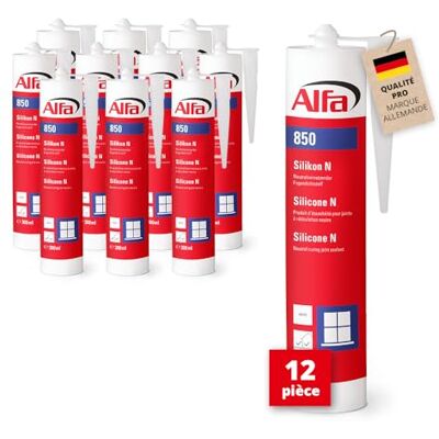 Alfa 850 Silicone N Colle d'étanchéité pour pare-vapeur, noir, 12 pièces, intérieur/extérieur, scellant neutre pour joints - Publicité Alfa 850 Silicone N Colle d'étanchéité pour pare-vapeur, noir, 12 pièces, intérieur/extérieur, scellant neutre pour joints - Publicité