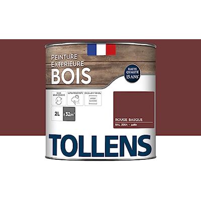 Tollens Peinture extérieure bois 2 en 1 Ultra Résistante Finition Satin Laque Riche en Résine Pour Toute Boiserie Extérieure Sans Sous-Couche Satin Rouge Basque 2L = 32m2 - Publicité Tollens Peinture extérieure bois 2 en 1 Ultra Résistante Finition Satin Laque Riche en Résine Pour Toute Boiserie Extérieure Sans Sous-Couche Satin Rouge Basque 2L = 32m2 - Publicité
