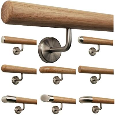 TIBU Main courante en bois de chêne 0,3m 6m, longueur 200 cm, extrémité avec rayon fraisé et 3 supports angulaires - Publicité TIBU Main courante en bois de chêne 0,3m 6m, longueur 200 cm, extrémité avec rayon fraisé et 3 supports angulaires - Publicité