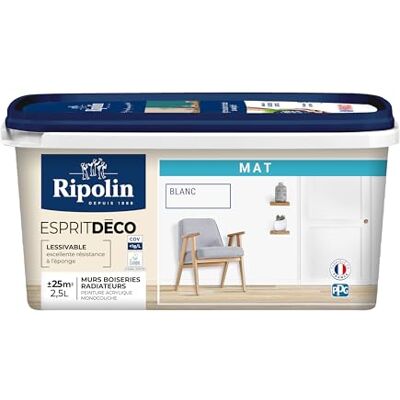 Ripolin Esprit Deco Blanc Mat 2,5L - Peinture - Publicité Ripolin Esprit Deco Blanc Mat 2,5L - Peinture - Publicité