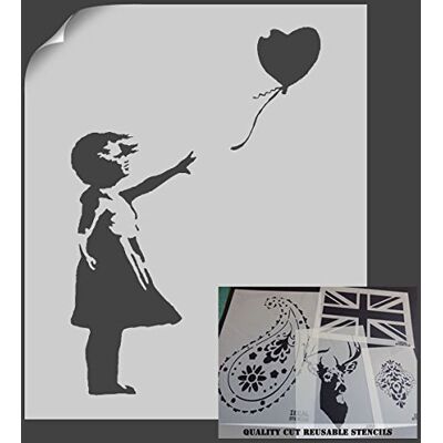 Ideal Stencils La petite fille au ballon Pochoir Décoration murale BANKSY, Plastique, XS/A5- (w)4.5 x (h)6.7 inches - Publicité Ideal Stencils La petite fille au ballon Pochoir Décoration murale BANKSY, Plastique, XS/A5- (w)4.5 x (h)6.7 inches - Publicité