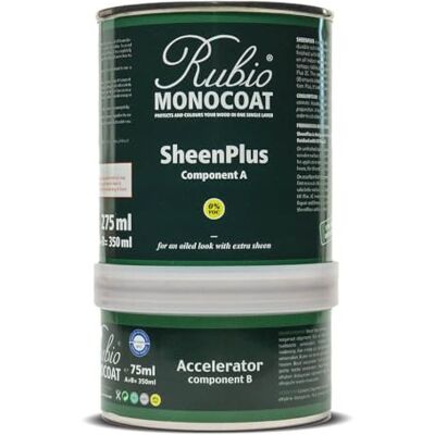 Rubio Monocoat SheenPlus 0 % VOC Rehausseur d'éclat & finition bois aspect satiné pour surfaces intérieures, meubles, sol, plans de travail et tables à finition huilée Plus 2C 350 ml - Publicité Rubio Monocoat SheenPlus 0 % VOC Rehausseur d'éclat & finition bois aspect satiné pour surfaces intérieures, meubles, sol, plans de travail et tables à finition huilée Plus 2C 350 ml - Publicité