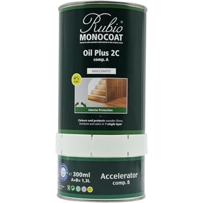 Rubio Monocoat Huile pour bois 52 m² Macchiato Oil Plus 2C Huile de lin pour bois écologique à séchage rapide pour l'intérieur, avec accélérateur (partie B) Protecteur 1,3L - Publicité Rubio Monocoat Huile pour bois 52 m² Macchiato Oil Plus 2C Huile de lin pour bois écologique à séchage rapide pour l'intérieur, avec accélérateur (partie B) Protecteur 1,3L - Publicité