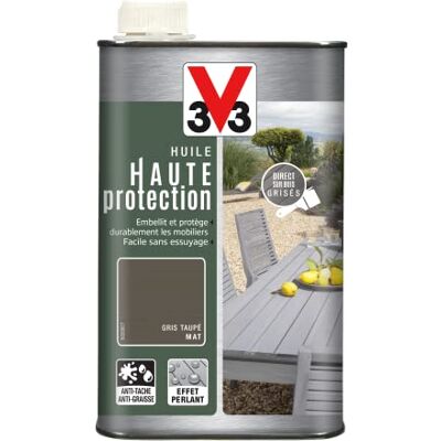 V33 Huile mobilier haute protection opaque, Gris taupé 1L - Publicité V33 Huile mobilier haute protection opaque, Gris taupé 1L - Publicité