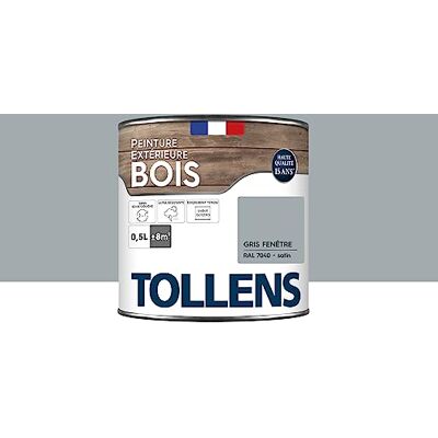 Tollens Peinture extérieure bois 2 en 1 Ultra Résistante Finition Satin Laque Riche en Résine Pour Toute Boiserie Extérieure Sans Sous-Couche Gris Fenêtre 0,5L = 8m2 - Publicité Tollens Peinture extérieure bois 2 en 1 Ultra Résistante Finition Satin Laque Riche en Résine Pour Toute Boiserie Extérieure Sans Sous-Couche Gris Fenêtre 0,5L = 8m2 - Publicité