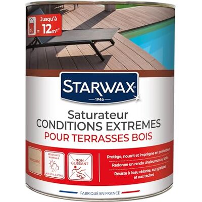 STARWAX Saturateur Haute Protection pour Terrasses en Bois Incolore 1L Idéal pour Nourrir et Protéger le Bois Résiste aux UV Anti-Tache Anti-Graisse - Publicité STARWAX Saturateur Haute Protection pour Terrasses en Bois Incolore 1L Idéal pour Nourrir et Protéger le Bois Résiste aux UV Anti-Tache Anti-Graisse - Publicité
