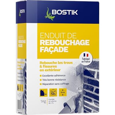 Bostik Enduit de Rebouchage Façade en Poudre – Intérieur/Extérieur – Tous Supports – Rebouchage et Égalisation de Trous et Fissures Jusqu’à 5 cm – Blanc – Boîte 1kg - Publicité Bostik Enduit de Rebouchage Façade en Poudre – Intérieur/Extérieur – Tous Supports – Rebouchage et Égalisation de Trous et Fissures Jusqu’à 5 cm – Blanc – Boîte 1kg - Publicité