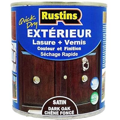 Rustins Teinture pour bois extérieur et intérieur en chêne foncé à séchage rapide et finition satinée, plus vernis 1 L 7,5 m² - Publicité Rustins Teinture pour bois extérieur et intérieur en chêne foncé à séchage rapide et finition satinée, plus vernis 1 L 7,5 m² - Publicité