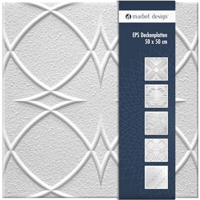 Marbet Design Panneaux de plafonds en polystyrène EPS Panneaux de plafonds légers et robustes au design moderne (22QM paquet économique SATURN 50x50cm) Dalle de plafond panneaux plaque blanc - Publicité Marbet Design Panneaux de plafonds en polystyrène EPS Panneaux de plafonds légers et robustes au design moderne (22QM paquet économique SATURN 50x50cm) Dalle de plafond panneaux plaque blanc - Publicité