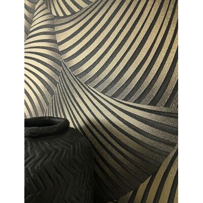 Newroom papier peint intissé noir motif éventail doré métallique bureau Brillance chaude chatoyante, lignes courbes en relief 3D, décoration murale art déco glamour luxueux, chambre à coucher - Publicité Newroom papier peint intissé noir motif éventail doré métallique bureau Brillance chaude chatoyante, lignes courbes en relief 3D, décoration murale art déco glamour luxueux, chambre à coucher - Publicité