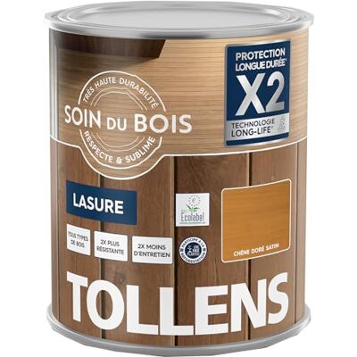 Tollens Lasure Ultra Résistante Adhérence Renforcée Protège et Décore Protection Anti-UV Technologie LONG-LIFE Satin Chêne Doré 1 L - Publicité Tollens Lasure Ultra Résistante Adhérence Renforcée Protège et Décore Protection Anti-UV Technologie LONG-LIFE Satin Chêne Doré 1 L - Publicité