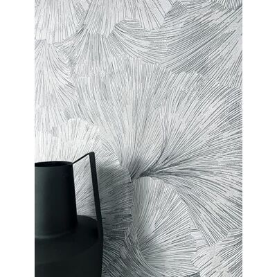 Newroom papier peint intissé argent feuilles jungle ginkgo salon - Publicité Newroom papier peint intissé argent feuilles jungle ginkgo salon - Publicité