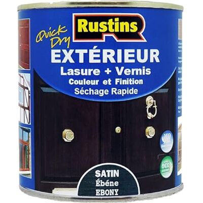 Rustins teinture pour bois extérieur et intérieur satinée à séchage rapide ebène avec finition vernis 500 ml 7,5 m² - Publicité Rustins teinture pour bois extérieur et intérieur satinée à séchage rapide ebène avec finition vernis 500 ml 7,5 m² - Publicité