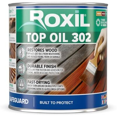 Roxil Huile Haute Protection 302 (1 l, Incolore) Pour Bois Extérieur, Meubles de Jardin, Abris, Terrasses... Protection Hydrofuge Anti-Taches et Finition Mate Naturelle - Publicité Roxil Huile Haute Protection 302 (1 l, Incolore) Pour Bois Extérieur, Meubles de Jardin, Abris, Terrasses... Protection Hydrofuge Anti-Taches et Finition Mate Naturelle - Publicité