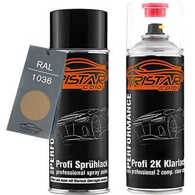 TRISTARcolor RAL 1036 Perlgold Perl bombe de peinture + vernis 2K mat Kit peinture de base + vernis 2K, bombes aérosols 400 ml, à séchage rapide - Publicité TRISTARcolor RAL 1036 Perlgold Perl bombe de peinture + vernis 2K mat Kit peinture de base + vernis 2K, bombes aérosols 400 ml, à séchage rapide - Publicité