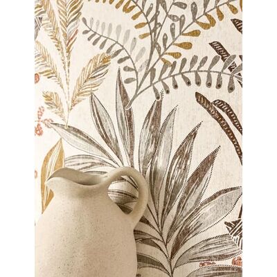 Newroom papier peint intissé jungle beige feuilles chambre salon Motif feuilles de palmier et fougères, accents terracotta ocre, style urbain bohème, papier peint floral, couloir - Publicité Newroom papier peint intissé jungle beige feuilles chambre salon Motif feuilles de palmier et fougères, accents terracotta ocre, style urbain bohème, papier peint floral, couloir - Publicité
