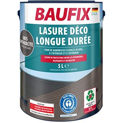 BAUFIX - Dekor Langzeitlasur - Gris anthracite - 5L - Wood protection glaze - Publicité BAUFIX - Dekor Langzeitlasur - Gris anthracite - 5L - Wood protection glaze - Publicité