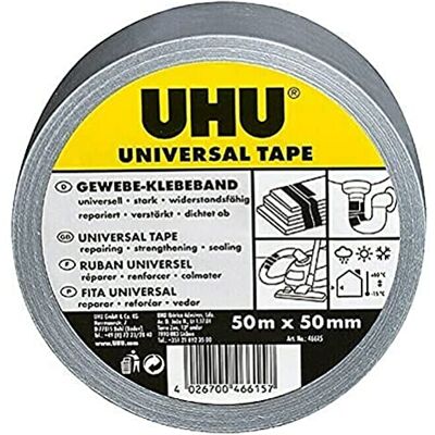 UHU 46615 Ruban adhésif universel en tissu Argenté 50 m x 48 mm - Publicité UHU 46615 Ruban adhésif universel en tissu Argenté 50 m x 48 mm - Publicité