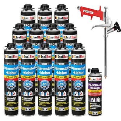 Isolbau B2 Lot de colle isolante 12 x 750 ml Pour périmètre, 1 x nettoyant pour mousse PU & 1 x pistolet à mousse pour plaques EPS & XPS Colle mousse PU 1K pour isolation et isolation thermique - Publicité Isolbau B2 Lot de colle isolante 12 x 750 ml Pour périmètre, 1 x nettoyant pour mousse PU & 1 x pistolet à mousse pour plaques EPS & XPS Colle mousse PU 1K pour isolation et isolation thermique - Publicité