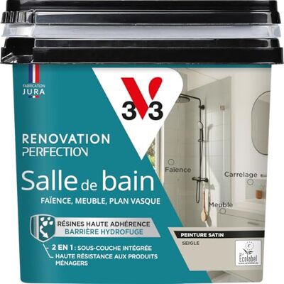 V33 Peinture de rénovation salle de bain, Rénovation perfection Seigle satin 750ml - Publicité V33 Peinture de rénovation salle de bain, Rénovation perfection Seigle satin 750ml - Publicité