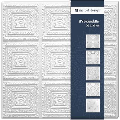 Marbet Design Panneaux de plafonds en polystyrène EPS Panneaux de plafonds légers et robustes au design moderne (24QM paquet économique PLAFON 50x50cm) Plaques de plafond panneaux plaque blanc - Publicité Marbet Design Panneaux de plafonds en polystyrène EPS Panneaux de plafonds légers et robustes au design moderne (24QM paquet économique PLAFON 50x50cm) Plaques de plafond panneaux plaque blanc - Publicité