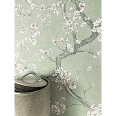 Newroom Papier peint non tissé Vert Fleurs de Cerisier Papier peint Floral Papier peint en lin mat, branches de fleurs blanches, vert sauge, style maison de campagne japonaise, papier peint mural - Publicité Newroom Papier peint non tissé Vert Fleurs de Cerisier Papier peint Floral Papier peint en lin mat, branches de fleurs blanches, vert sauge, style maison de campagne japonaise, papier peint mural - Publicité