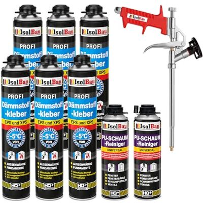 Isolbau Kit de colle isolante pour EPS & XPS Avec 6 mousses adhésives WDVS (750 ml chacune), 2 nettoyants en mousse PU et 1 pistolet à mousse - Publicité Isolbau Kit de colle isolante pour EPS & XPS Avec 6 mousses adhésives WDVS (750 ml chacune), 2 nettoyants en mousse PU et 1 pistolet à mousse - Publicité