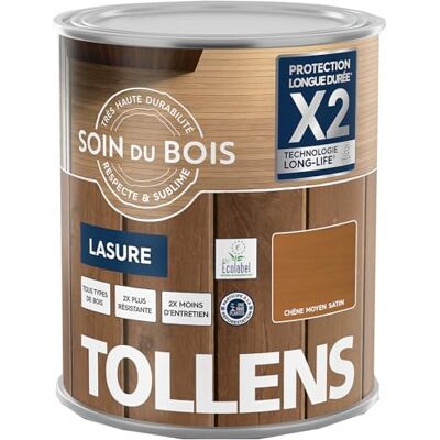 Tollens Lasure Ultra Résistante Adhérence Renforcée Protège et Décore Protection Anti-UV Technologie LONG-LIFE Satin Chêne Moyen 1 L - Publicité Tollens Lasure Ultra Résistante Adhérence Renforcée Protège et Décore Protection Anti-UV Technologie LONG-LIFE Satin Chêne Moyen 1 L - Publicité