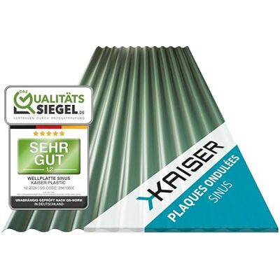 Kaiser plaques ondulées de couleur verte, toit ondulé, plastique résistant, panneau de toit, auvent Sinus 76/18 – 90 x 83 cm 1 unité - Publicité Kaiser plaques ondulées de couleur verte, toit ondulé, plastique résistant, panneau de toit, auvent Sinus 76/18 – 90 x 83 cm 1 unité - Publicité