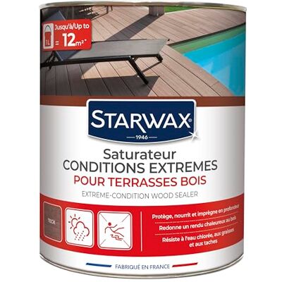 STARWAX SATURATEUR HAUTE PROTECTION POUR TERRASSES EN BOIS TECK 1L - Publicité STARWAX SATURATEUR HAUTE PROTECTION POUR TERRASSES EN BOIS TECK 1L - Publicité