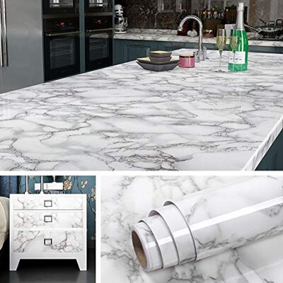 Livelynine Papier Adhésif pour Meuble Marbre Blanc et Gris de 60CM*5M Revêtement Plan de Travail Décoratif Amovible Lavable Papier Vinyle Autocollant pour Armoire de Cuisine Comptoir Cheminée - Publicité Livelynine Papier Adhésif pour Meuble Marbre Blanc et Gris de 60CM*5M Revêtement Plan de Travail Décoratif Amovible Lavable Papier Vinyle Autocollant pour Armoire de Cuisine Comptoir Cheminée - Publicité